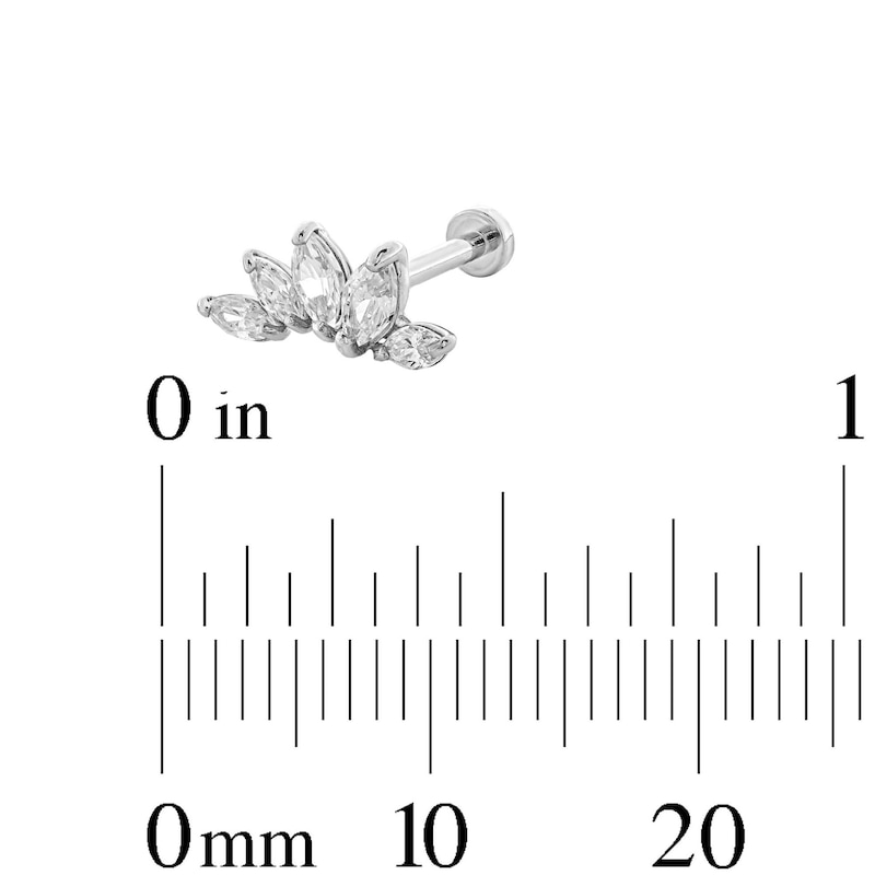 Main Image 4 of 14K White Gold CZ Marquise Flower Stud - 18G 5/16"