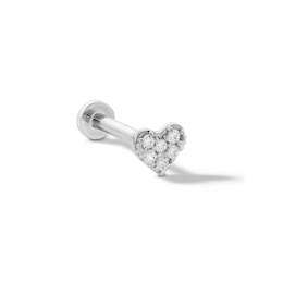 14K White Gold CZ Pavé Heart Stud - 18G 5/16"