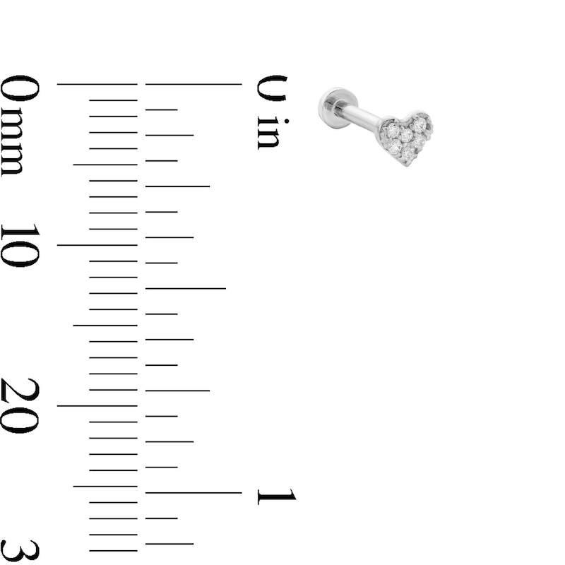 Main Image 3 of 14K White Gold CZ Pavé Heart Stud - 18G 5/16"