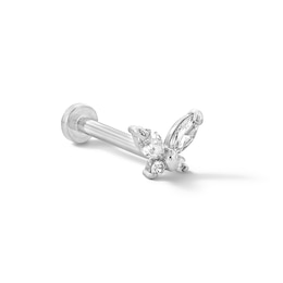 14K White Gold CZ Butterfly Stud - 18G 5/16"
