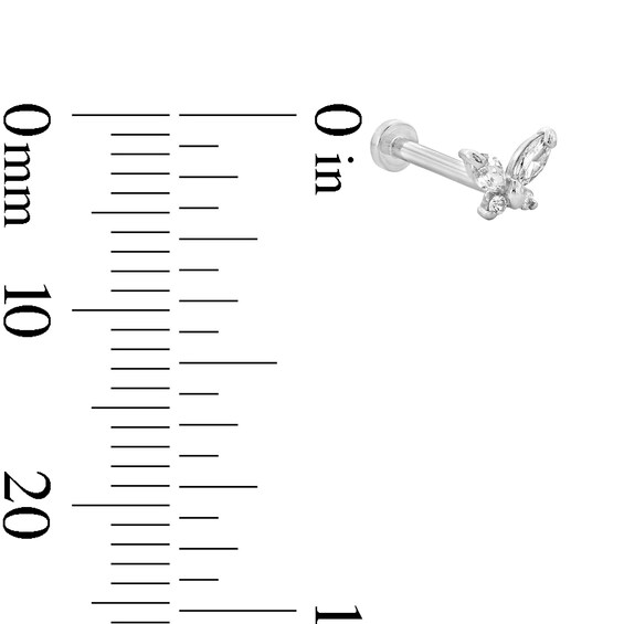 14K White Gold CZ Butterfly Stud - 18G 5/16"