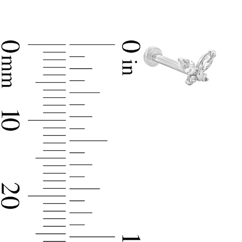 Main Image 2 of 14K White Gold CZ Butterfly Stud - 18G 5/16"
