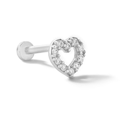 14K White Gold CZ Heart Stud - 18G 5/16G