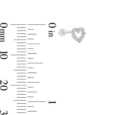 14K White Gold CZ Heart Stud - 18G 5/16G