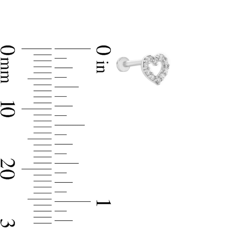 Main Image 4 of 14K White Gold CZ Heart Stud - 18G 5/16G