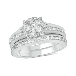 Sterling Silver 1 CT. T.W. Lab-Grown Diamond Round Shaped Ring Set - Size 7