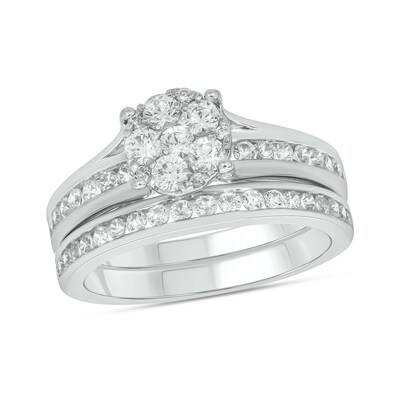 Sterling Silver 1 CT. T.W. Lab-Grown Diamond Round Shaped Ring Set - Size 7