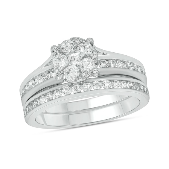 Sterling Silver 1 CT. T.W. Lab-Grown Diamond Round Shaped Ring Set - Size 7