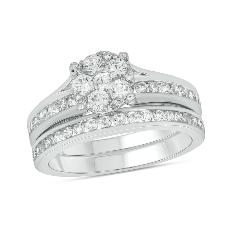 Sterling Silver 1 CT. T.W. Lab-Grown Diamond Round Shaped Ring Set - Size 7