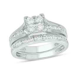 Sterling Silver 1 CT. T.W. Lab-Grown Diamond Square Shaped Ring Set - Size 7