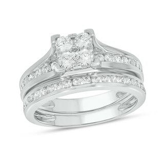 Sterling Silver 1 CT. T.W. Lab-Grown Diamond Square Shaped Ring Set - Size 7