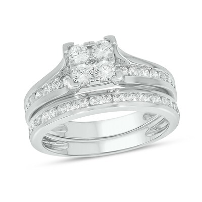 Sterling Silver 1 CT. T.W. Lab-Grown Diamond Square Shaped Ring Set - Size 7