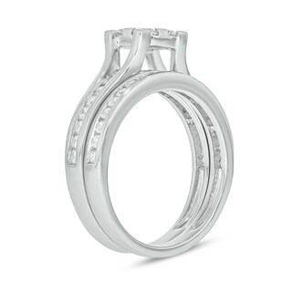 Sterling Silver 1 CT. T.W. Lab-Grown Diamond Square Shaped Ring Set - Size 7