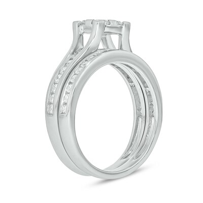 Sterling Silver 1 CT. T.W. Lab-Grown Diamond Square Shaped Ring Set - Size 7