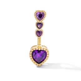 Yellow Ion-Plated Solid Stainless Steel Purple CZ Multi-Heart Belly Ring 14G 7/16”