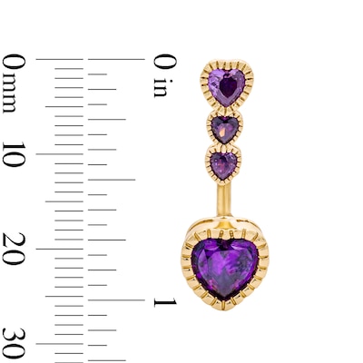Yellow Ion-Plated Solid Stainless Steel Purple CZ Multi-Heart Belly Ring 14G 7/16”