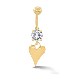 Yellow Ion-Plated CZ Heart Dangle Belly Button Ring – 14G 7/16”