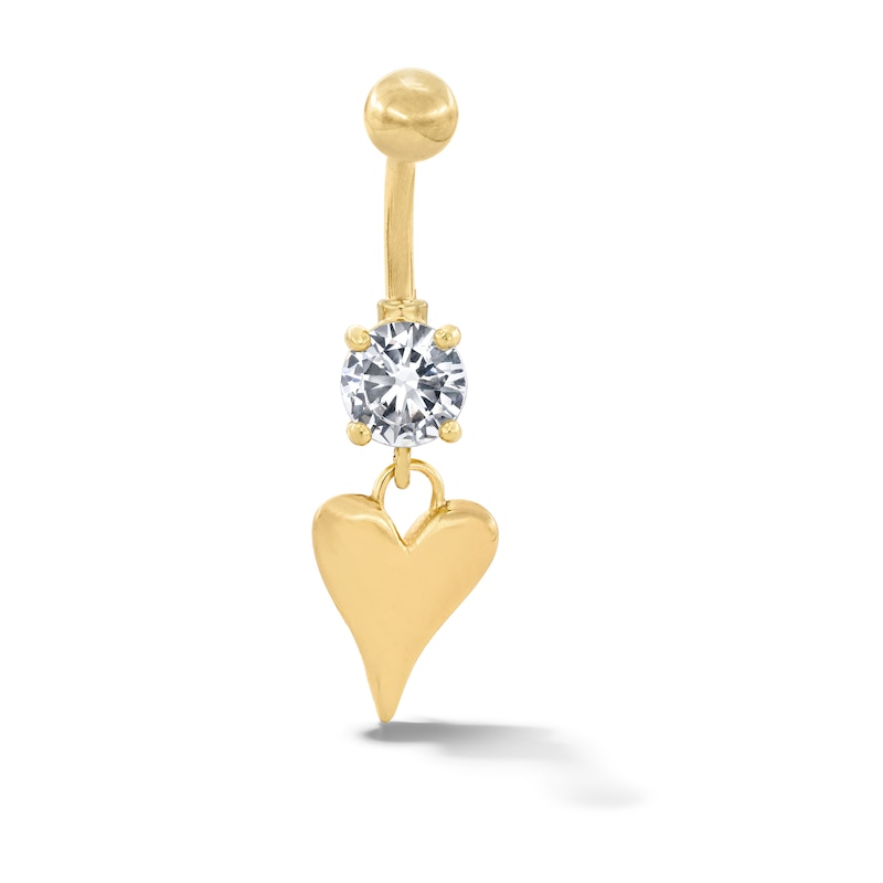 Yellow Ion-Plated CZ Heart Dangle Belly Button Ring – 14G 7/16”