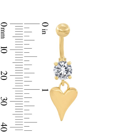 Yellow Ion-Plated CZ Heart Dangle Belly Button Ring – 14G 7/16”