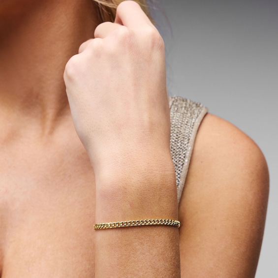 10K Semi-Solid Gold Bonded Cuban Curb Chain Bracelet - 8"