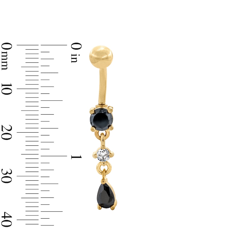 Main Image 2 of Yellow Ion-Plated Black and White CZ Dangle Belly Button Ring - 14G 7/16”