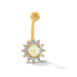 Yellow Ion-Plated Simulated Opal and CZ Belly Button Ring - 14G 7/16”