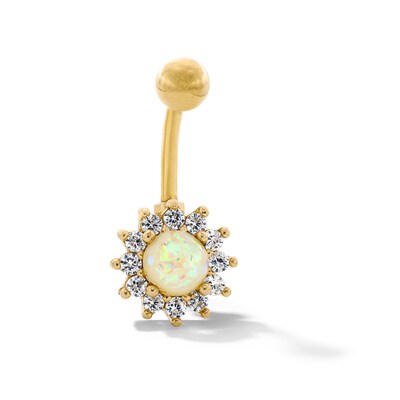 Yellow Ion-Plated Simulated Opal and CZ Belly Button Ring - 14G 7/16”