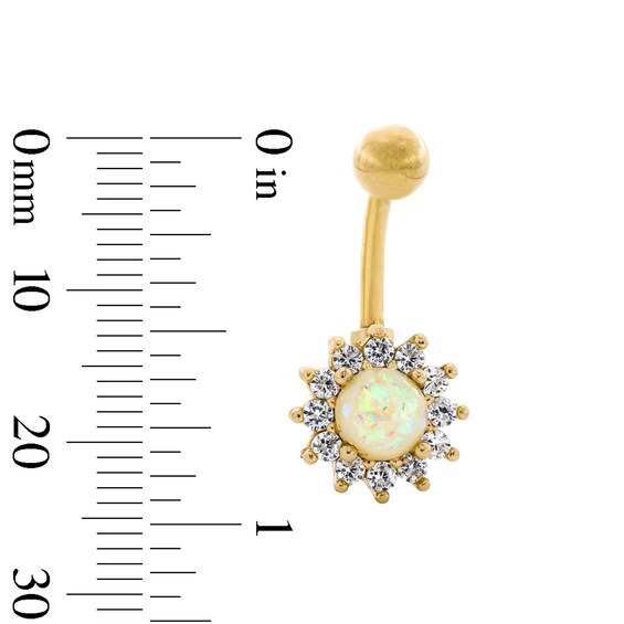 Yellow Ion-Plated Simulated Opal and CZ Belly Button Ring - 14G 7/16”