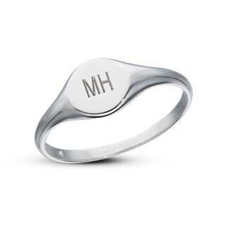 Sterling Silver Two Initial Round Signet Ring