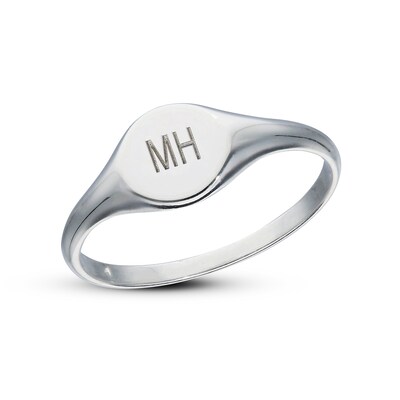 Sterling Silver Two Initial Round Signet Ring