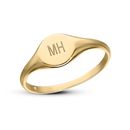 14K Gold Plated Two Initial Round Signet Ring