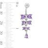 Thumbnail Image 2 of Solid Stainless Steel and Copper Purple CZ Heart Bow Dangle Belly Button Ring - 14G 3/8”