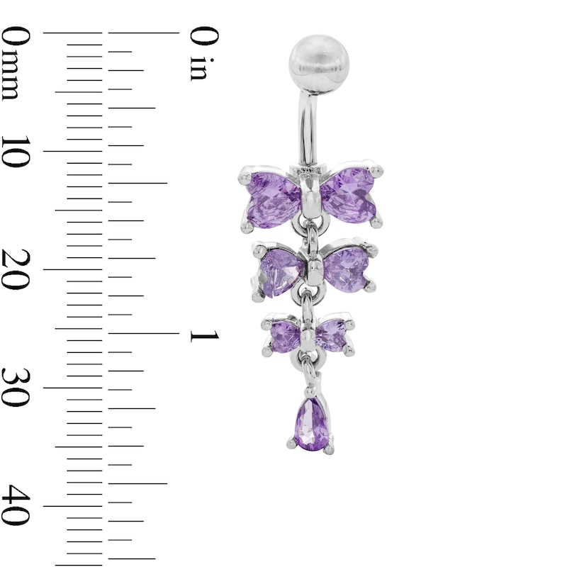 Main Image 2 of Solid Stainless Steel and Copper Purple CZ Heart Bow Dangle Belly Button Ring - 14G 3/8”