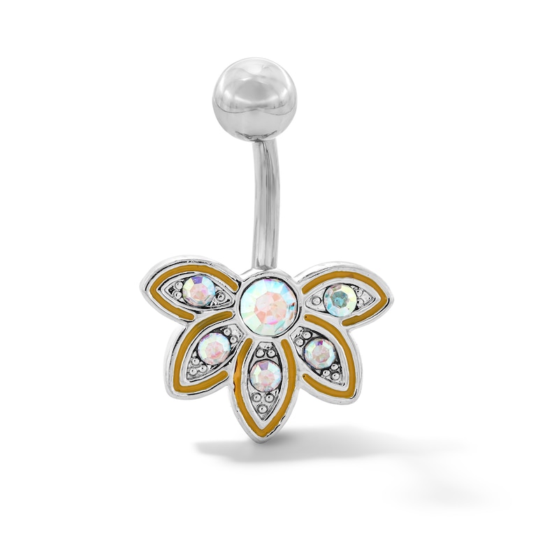 14K Gold Plated Iridescent Crystal Belly Button Ring - 14G 3/8”