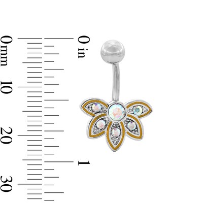 14K Gold Plated Iridescent Crystal Belly Button Ring - 14G 3/8”