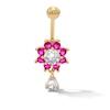 Thumbnail Image 1 of Yellow Ion-Plated Solid Stainless Steel CZ and Lab-Created Ruby Belly Ring 14G 3/8”