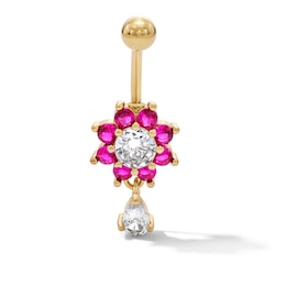 Yellow Ion-Plated Solid Stainless Steel CZ and Lab-Created Ruby Belly Ring 14G 3/8”