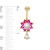 Thumbnail Image 2 of Yellow Ion-Plated Solid Stainless Steel CZ and Lab-Created Ruby Belly Ring 14G 3/8”