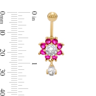 Yellow Ion-Plated Solid Stainless Steel CZ and Lab-Created Ruby Belly Ring 14G 3/8”