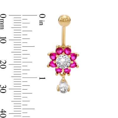 Yellow Ion-Plated Solid Stainless Steel CZ and Lab-Created Ruby Belly Ring 14G 3/8”