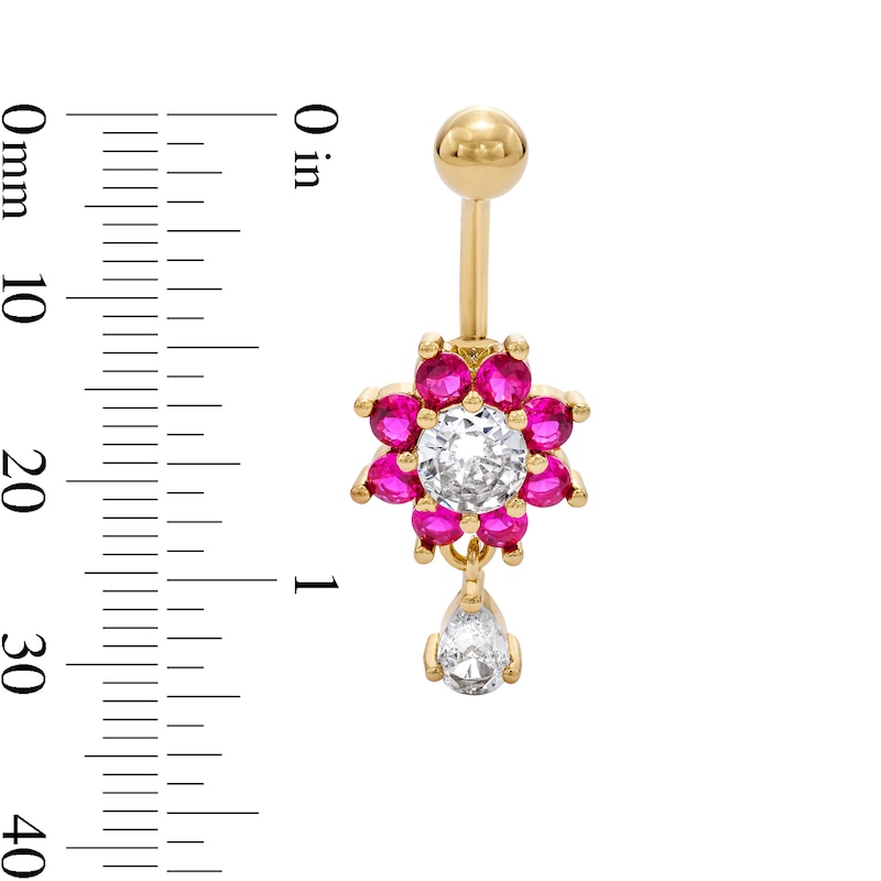 Main Image 2 of Yellow Ion-Plated Solid Stainless Steel CZ and Lab-Created Ruby Belly Ring 14G 3/8”