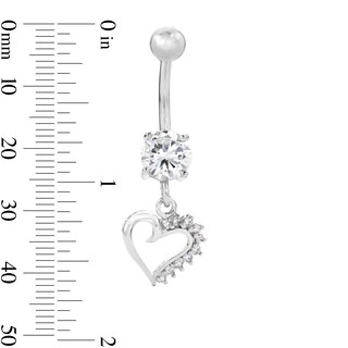 Solid Stainless Steel CZ Heart Dangle Belly Button Ring - 14G 3/8"