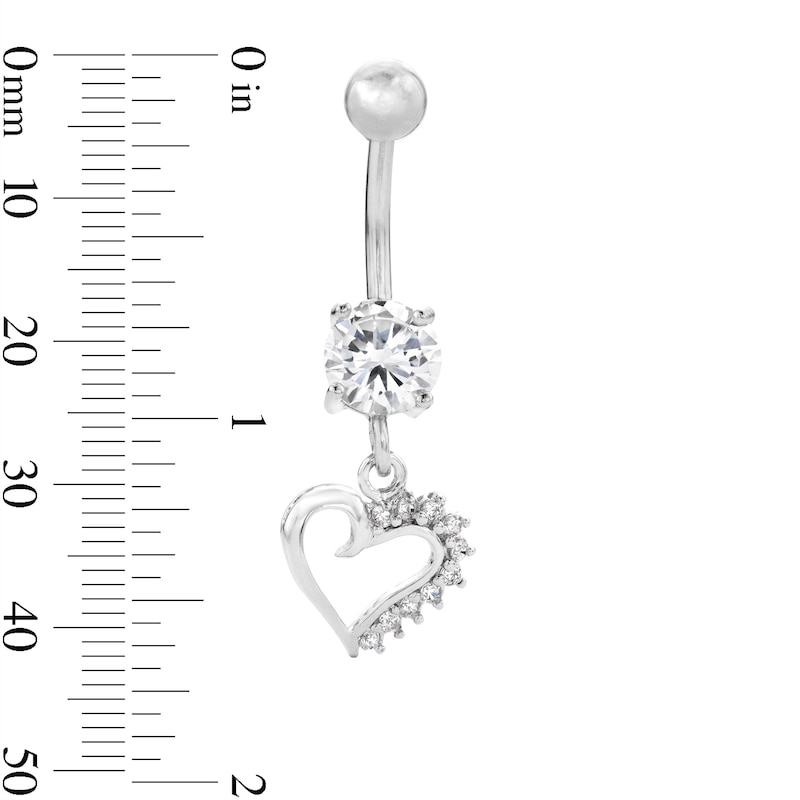 Main Image 2 of Solid Stainless Steel CZ Heart Dangle Belly Button Ring - 14G 3/8"