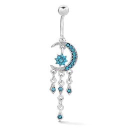 Solid Stainless Steel Blue Crystal Belly Button Ring - 14G 3/8"