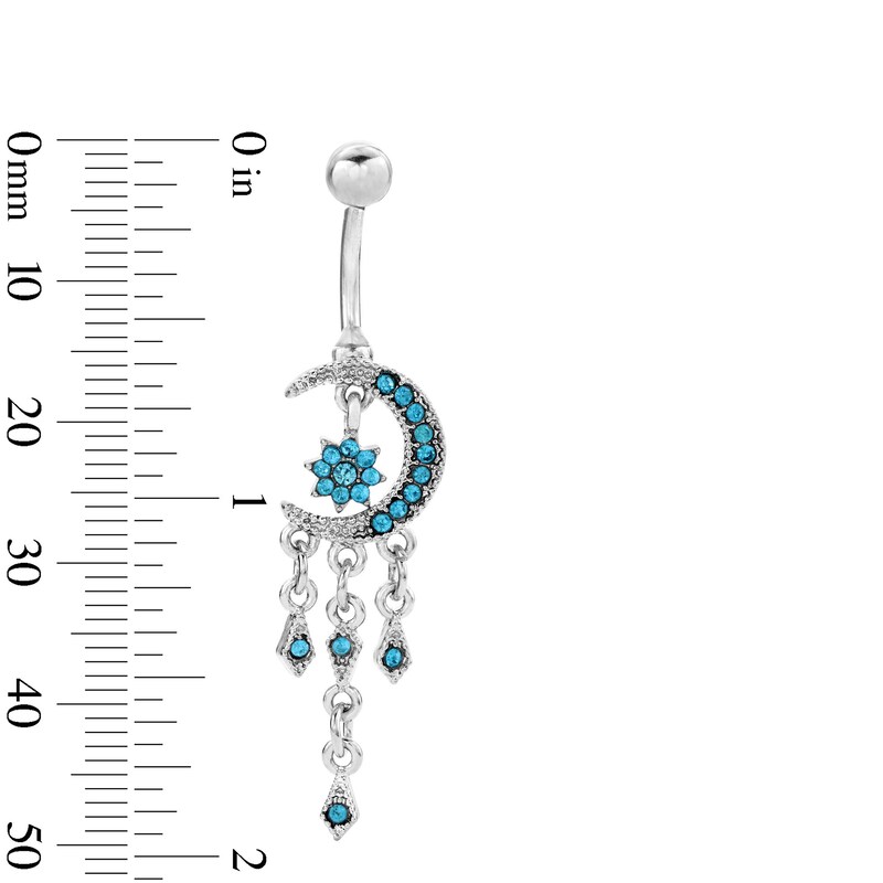 Main Image 2 of Solid Stainless Steel Blue Crystal Belly Button Ring - 14G 3/8"