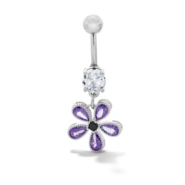 Solid Stainless Steel and Brass Tri-Color CZ Flower Dangle Belly Button Ring - 14G 3/8”