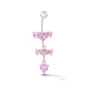 Thumbnail Image 1 of Solid Stainless Steel Pink CZ Clusters Dangle Belly Button Ring - 14G 3/8”