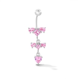 Solid Stainless Steel Pink CZ Clusters Dangle Belly Button Ring - 14G 3/8”