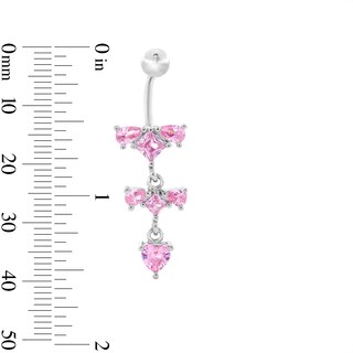 Solid Stainless Steel Pink CZ Clusters Dangle Belly Button Ring - 14G 3/8”