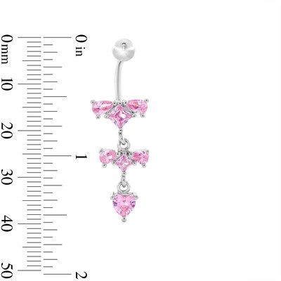 Solid Stainless Steel Pink CZ Clusters Dangle Belly Button Ring - 14G 3/8”